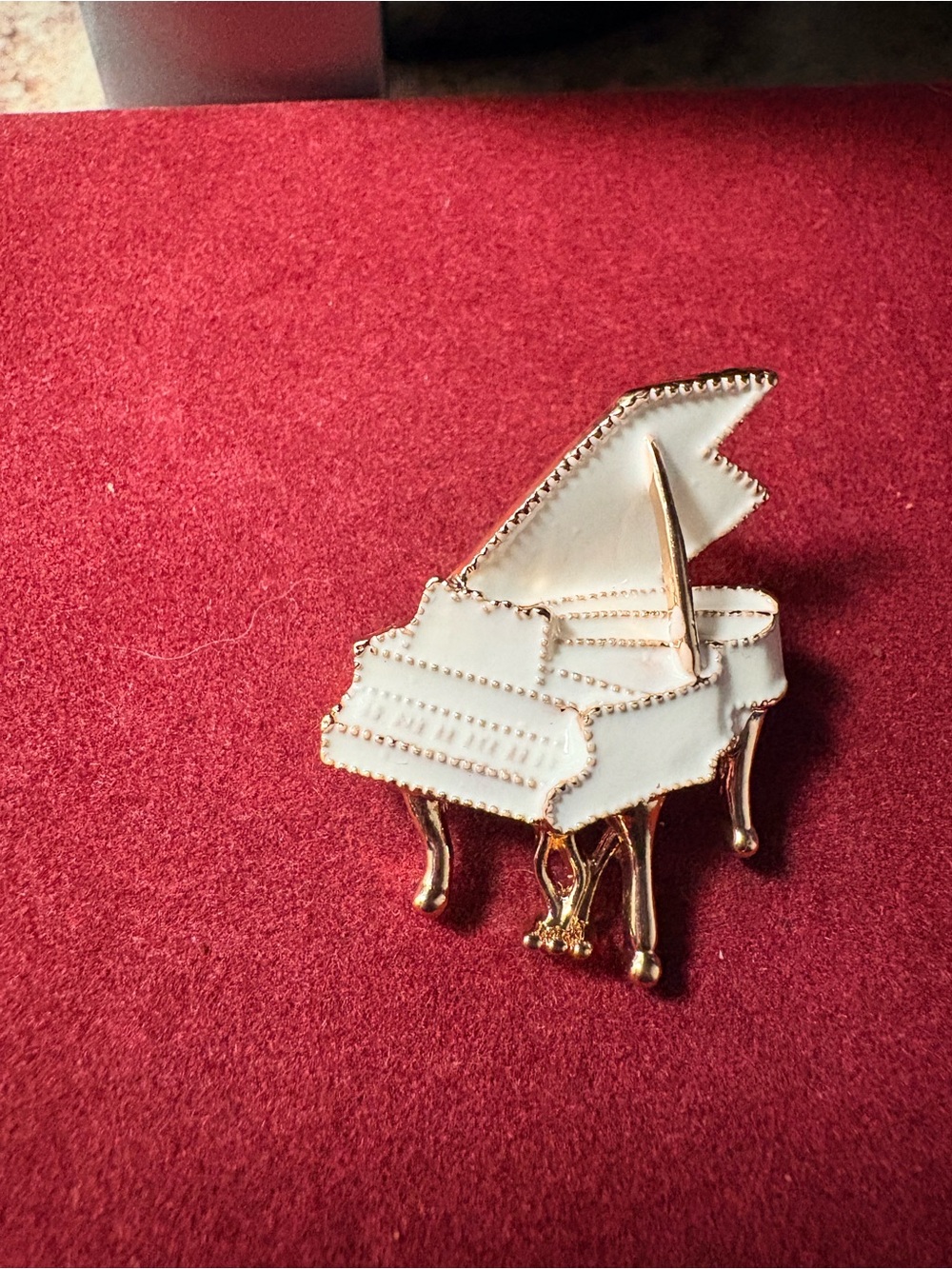 White Enamel Grand Piano Lapel Pin - Gold Accent
